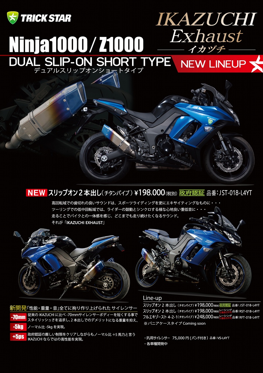 Ninja1000/Z1000 政府認証デュアルスリップオンIKAZUCHIショート